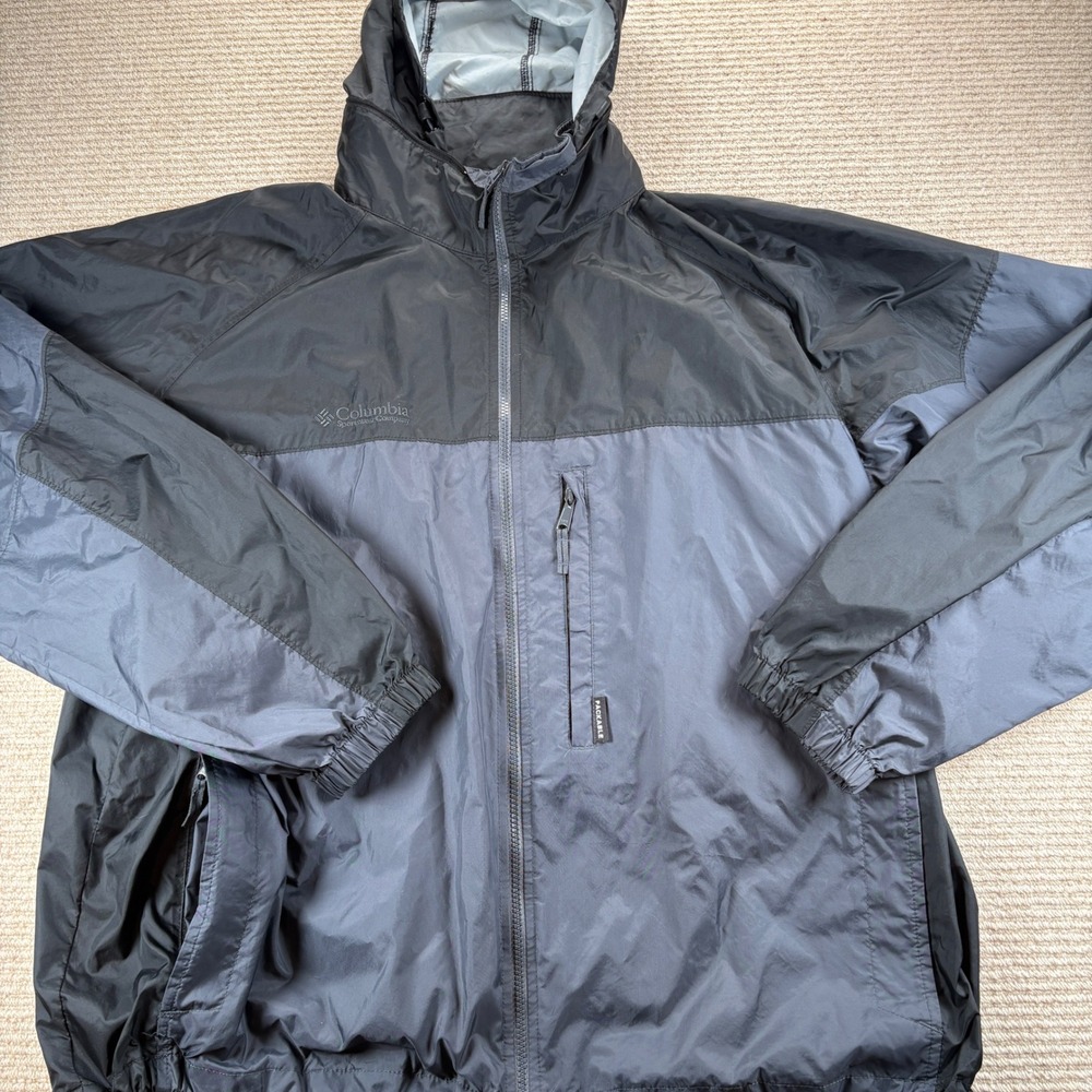 Columbia Windbreaker Mens XXL Rain Jacket Black Gray Packable Gorpcore Hiking - Picture 3 of 15